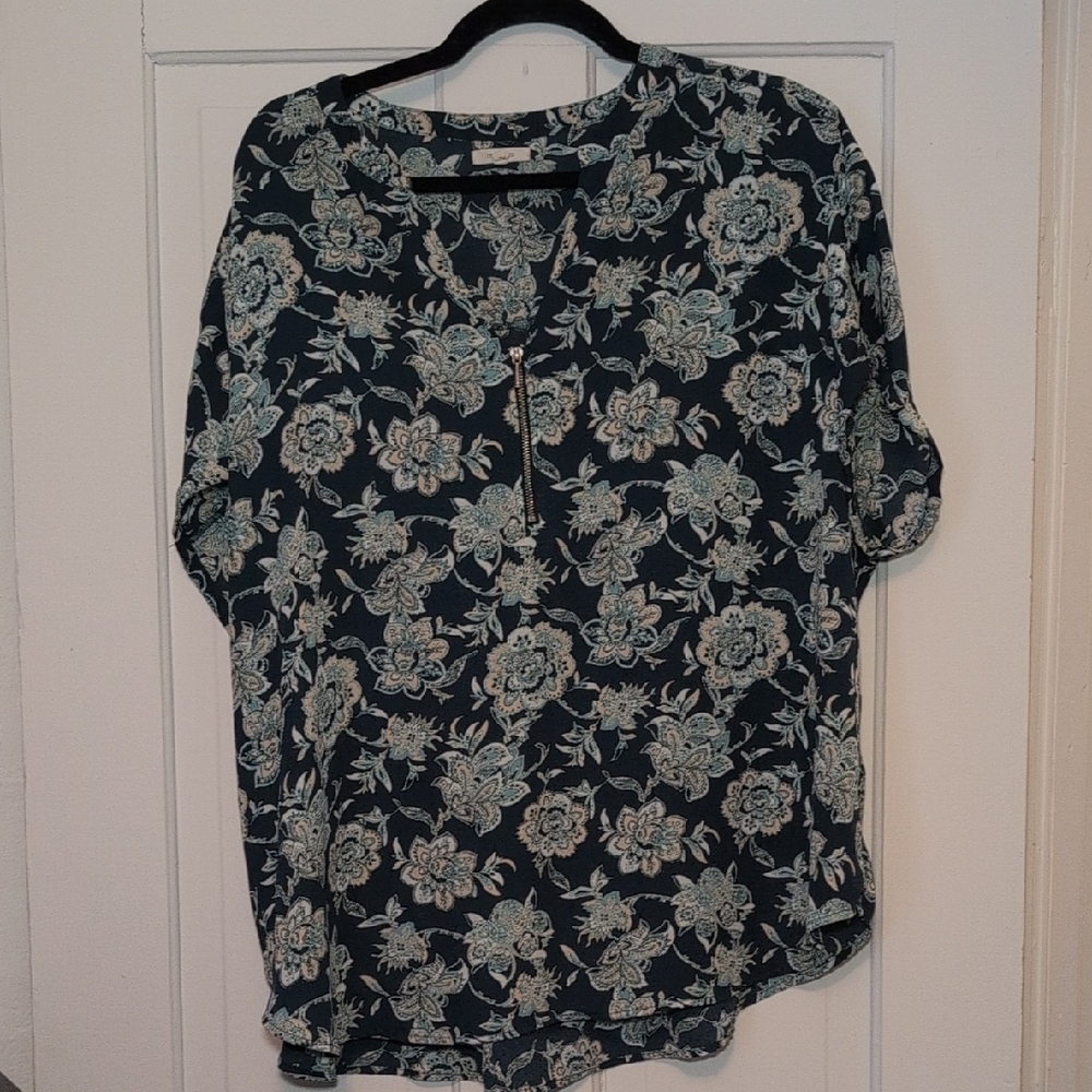 Maurices Blue and Green 3/4 Sleeve Boxy Blouse